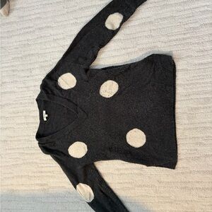Madewell Black V-Neck Sweater with White Polka Dots